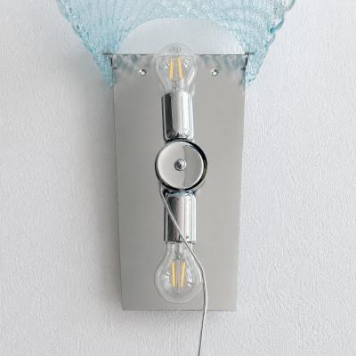 Italian Mid Century Light Blue Rhombus Murano Glass Wall Sconces Set of 2