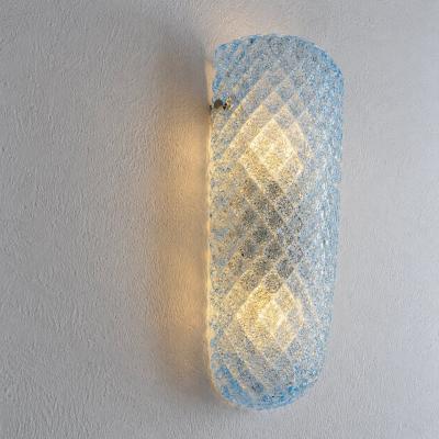 Italian Mid Century Light Blue Rhombus Murano Glass Wall Sconces Set of 2