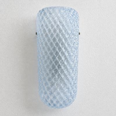 Italian Mid Century Light Blue Rhombus Murano Glass Wall Sconces Set of 2