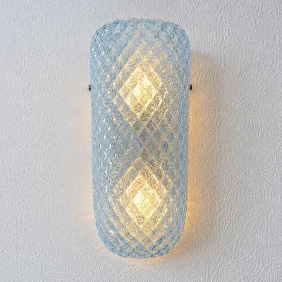 Italian Mid Century Light Blue Rhombus Murano Glass Wall Sconces Set of 2