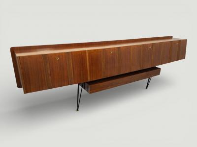 Italian Mid Century Long Suspended Sideboard in Walnut 1950s
