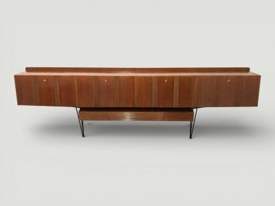Italian Mid Century Long Suspended Sideboard in Walnut 1950s