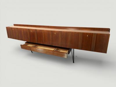 Italian Mid Century Long Suspended Sideboard in Walnut 1950s