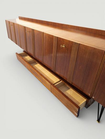 Italian Mid Century Long Suspended Sideboard in Walnut 1950s