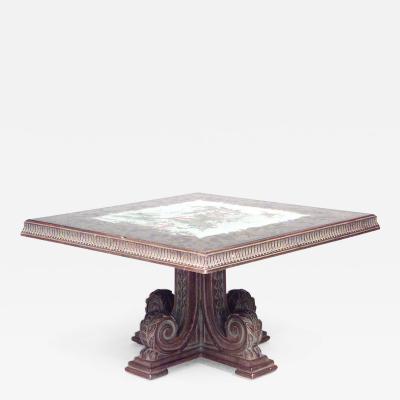 Italian Mid Century Mirrored Chinoiserie and Carved Wood Coffee Table