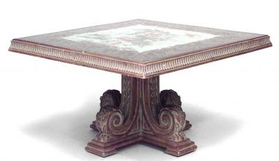 Italian Mid Century Mirrored Chinoiserie and Carved Wood Coffee Table