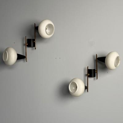 Italian Mid Century Modern Adjustable Wall Sconces Brass Opaline Glass 1960s