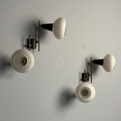 Italian Mid Century Modern Adjustable Wall Sconces Brass Opaline Glass 1960s