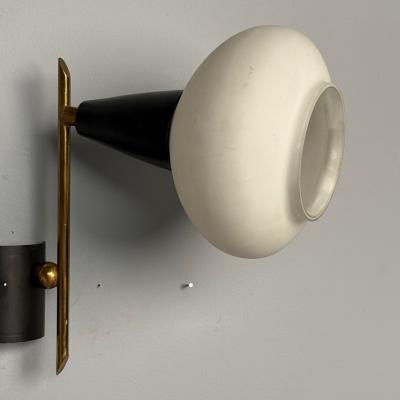 Italian Mid Century Modern Adjustable Wall Sconces Brass Opaline Glass 1960s