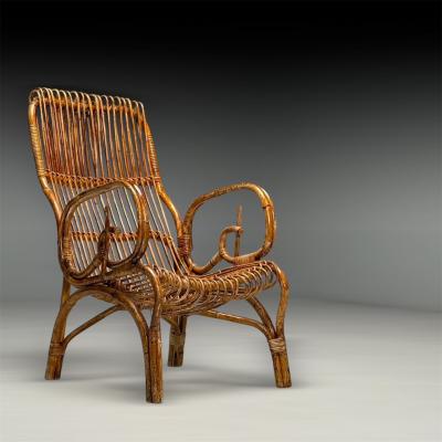 Italian Mid Century Modern Armchair Rattan Cane Bamboo Italy 1960s