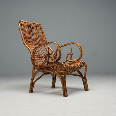 Italian Mid Century Modern Armchair Rattan Cane Bamboo Italy 1960s