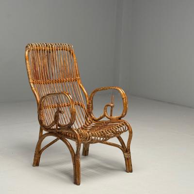 Italian Mid Century Modern Armchair Rattan Cane Bamboo Italy 1960s