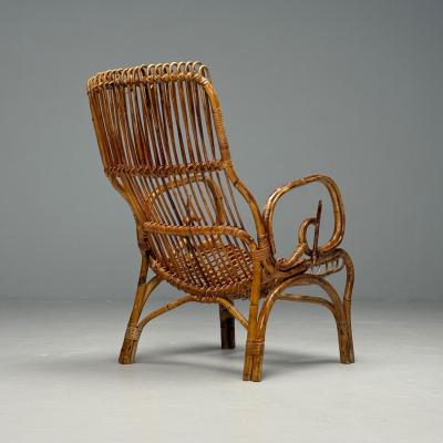 Italian Mid Century Modern Armchair Rattan Cane Bamboo Italy 1960s