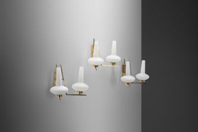 Italian Mid Century Modern Brass and Glass Wall Lamps Italy 1950s