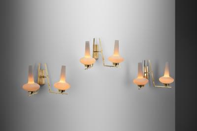 Italian Mid Century Modern Brass and Glass Wall Lamps Italy 1950s