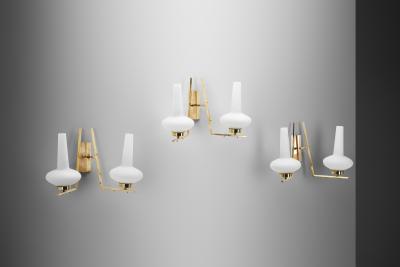 Italian Mid Century Modern Brass and Glass Wall Lamps Italy 1950s