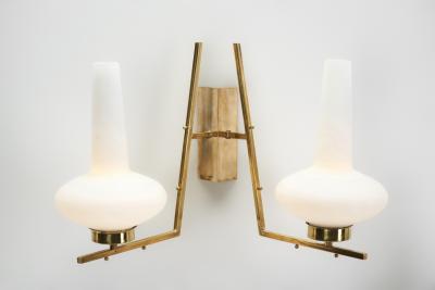 Italian Mid Century Modern Brass and Glass Wall Lamps Italy 1950s