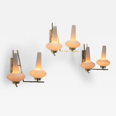 Italian Mid Century Modern Brass and Glass Wall Lamps Italy 1950s