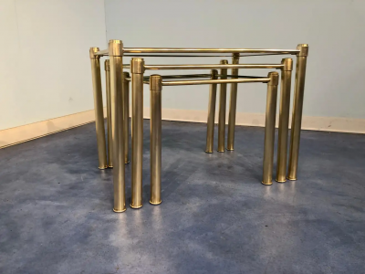 Italian Mid Century Modern Brass and Smoked Glass Nesting Tables 1970s