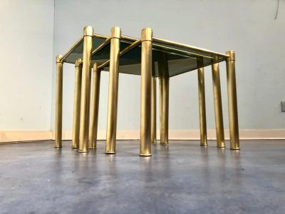 Italian Mid Century Modern Brass and Smoked Glass Nesting Tables 1970s