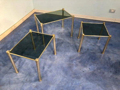 Italian Mid Century Modern Brass and Smoked Glass Nesting Tables 1970s