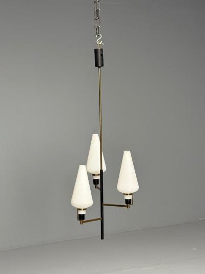 Italian Mid Century Modern Ceiling Pendant Brass Opaline Glass Italy 1950s