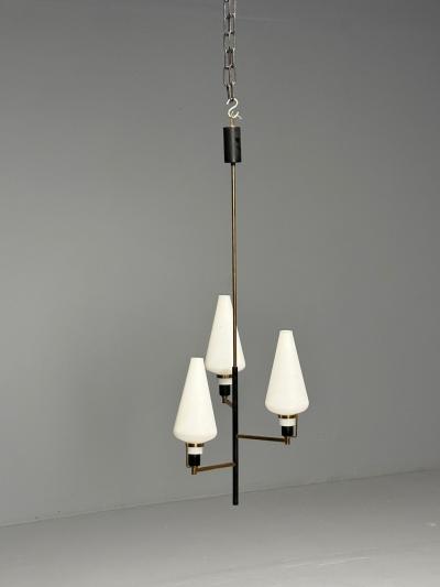 Italian Mid Century Modern Ceiling Pendant Brass Opaline Glass Italy 1950s