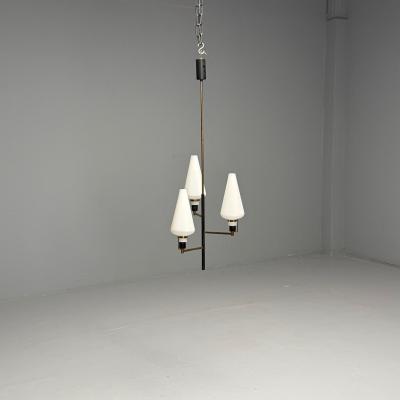 Italian Mid Century Modern Ceiling Pendant Brass Opaline Glass Italy 1950s