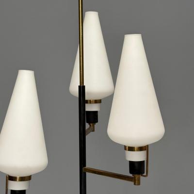 Italian Mid Century Modern Ceiling Pendant Brass Opaline Glass Italy 1950s