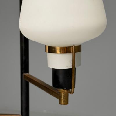 Italian Mid Century Modern Ceiling Pendant Brass Opaline Glass Italy 1950s