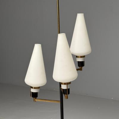 Italian Mid Century Modern Ceiling Pendant Brass Opaline Glass Italy 1950s