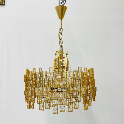 Italian Mid Century Modern Chandelier Pendant Brass City by Gaetano Sciolari