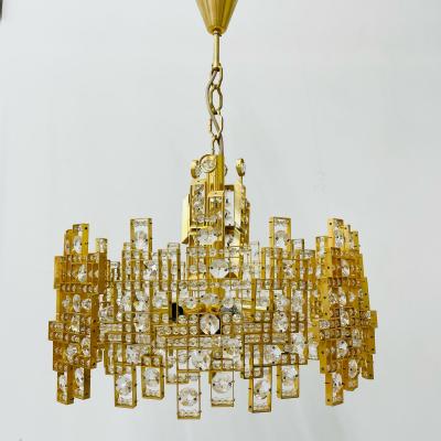 Italian Mid Century Modern Chandelier Pendant Brass City by Gaetano Sciolari