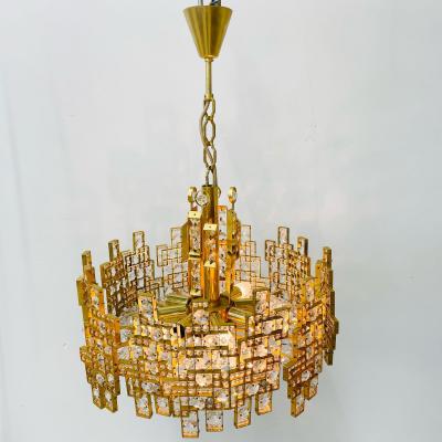 Italian Mid Century Modern Chandelier Pendant Brass City by Gaetano Sciolari