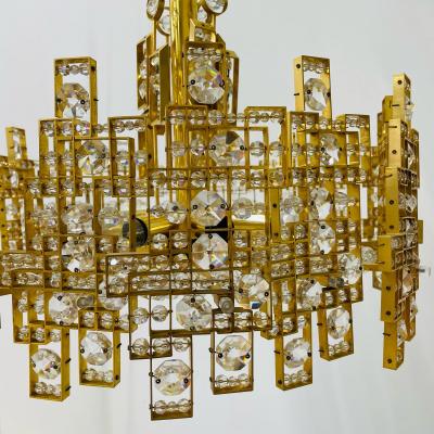 Italian Mid Century Modern Chandelier Pendant Brass City by Gaetano Sciolari