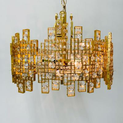 Italian Mid Century Modern Chandelier Pendant Brass City by Gaetano Sciolari