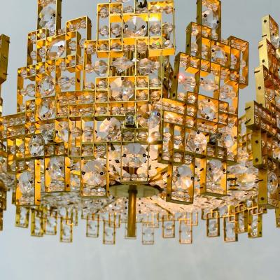 Italian Mid Century Modern Chandelier Pendant Brass City by Gaetano Sciolari