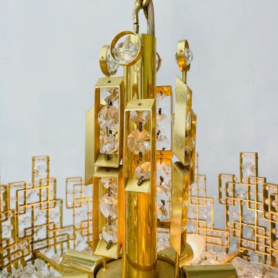Italian Mid Century Modern Chandelier Pendant Brass City by Gaetano Sciolari