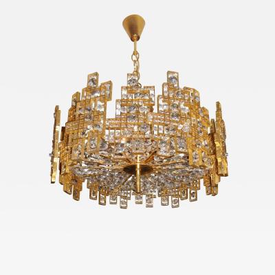 Italian Mid Century Modern Chandelier Pendant Brass City by Gaetano Sciolari