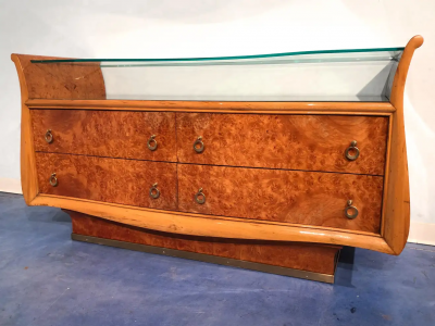 Italian Mid Century Modern Chest of Drawers in Birch Briar Root 1950s