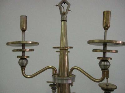 Italian Mid Century Modern Design Double Level Chandelier in Brass Nickel