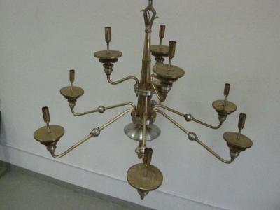 Italian Mid Century Modern Design Double Level Chandelier in Brass Nickel