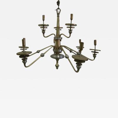 Italian Mid Century Modern Design Double Level Chandelier in Brass Nickel