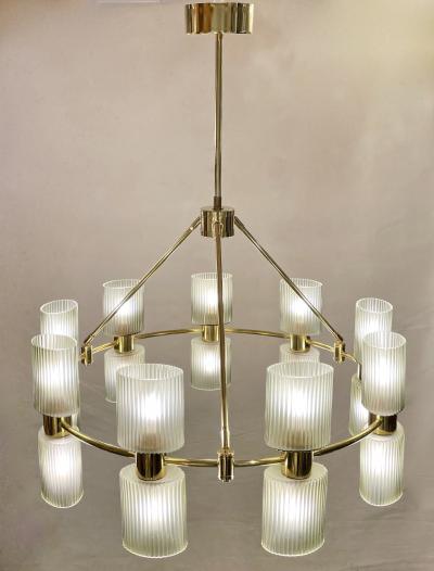 Italian Mid Century Modern Design Smoked Green Murano Glass Brass Chandelier