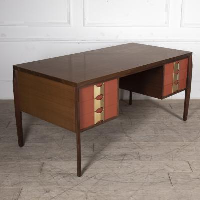 Italian Mid Century Modern Desk with Brass Handles