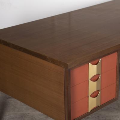 Italian Mid Century Modern Desk with Brass Handles