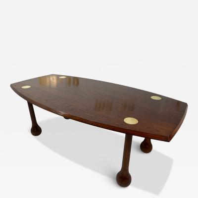 Italian Mid Century Modern Dining Table in Stained Ash with Brass Inlays