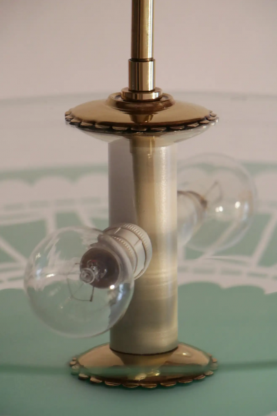 Italian Mid Century Modern Double Disc Decorated Glass Pendant Lamp 1950s