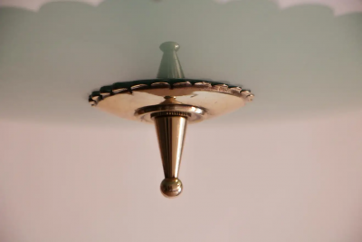 Italian Mid Century Modern Double Disc Decorated Glass Pendant Lamp 1950s
