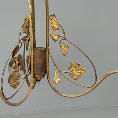 Italian Mid Century Modern Floral Chandelier Brass Copper Italy 1920s